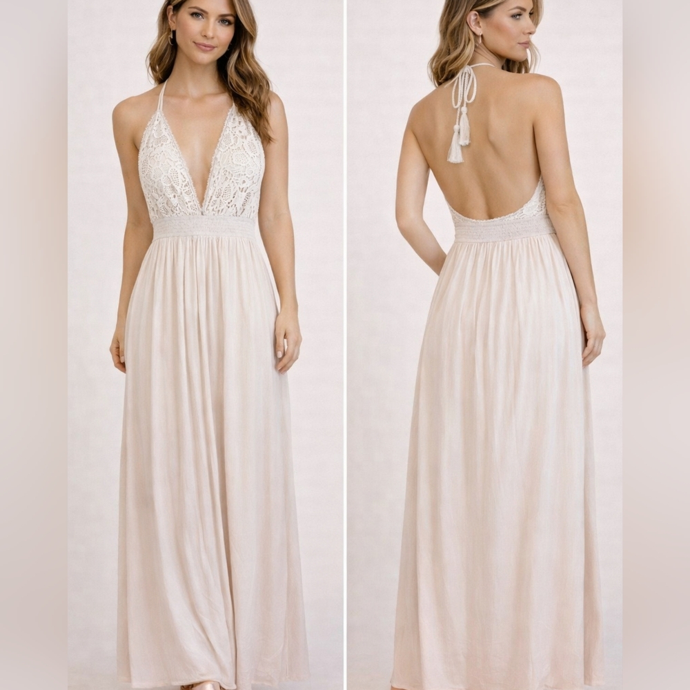 Obsessive Love Lace Halter Maxi Dress Backless Boho Beach Medium